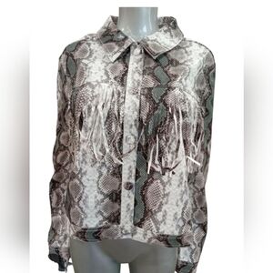 Chic Snake Print Jacket with Fringe Size: XL